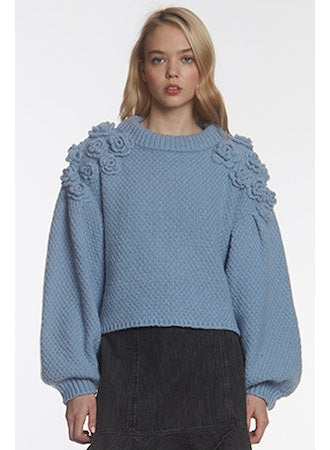 Handmade Flower Applique Pullover