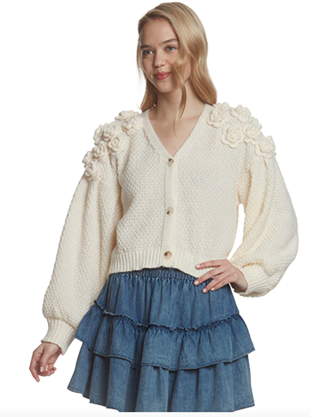 Handmade Flower Applique Cardi