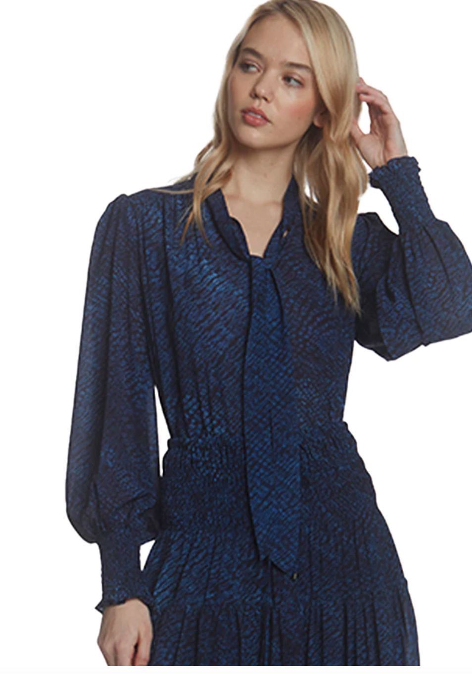 Indigo Print tied neck