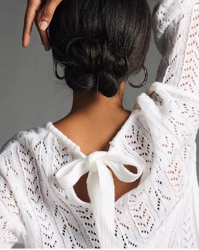 Ballon Sleeve Pointelle Sweater