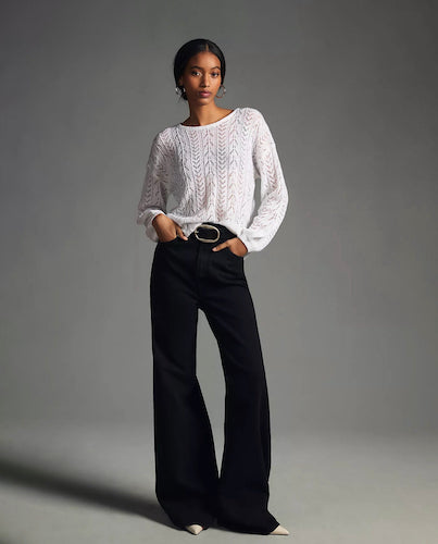 Ballon Sleeve Pointelle Sweater