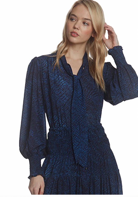 Indigo Print tied neck
